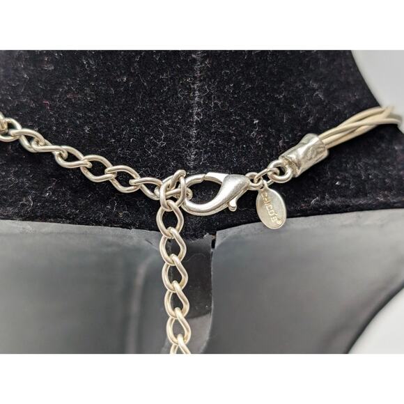 Chico's Necklace Beige Multi-Strand Cord Silver Tone Layered Pendant Abstract - Picture 6 of 6